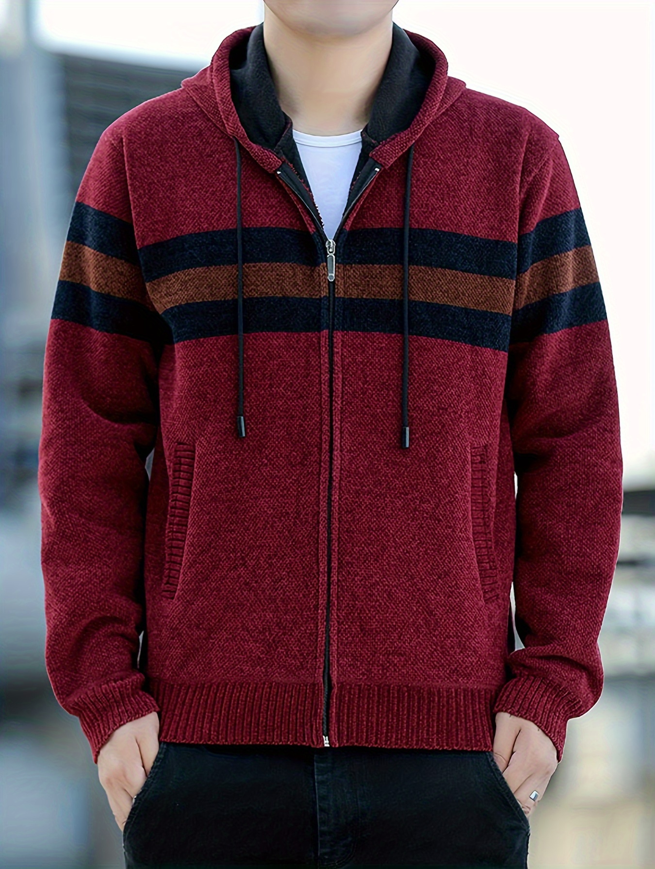 Men S Casual Knit Polyester Hooded Sweater, Long Sleeve Zip-Up Jacket, Regular Fit, with and Design, for Travel, Fishing, Golf, Daily details 15