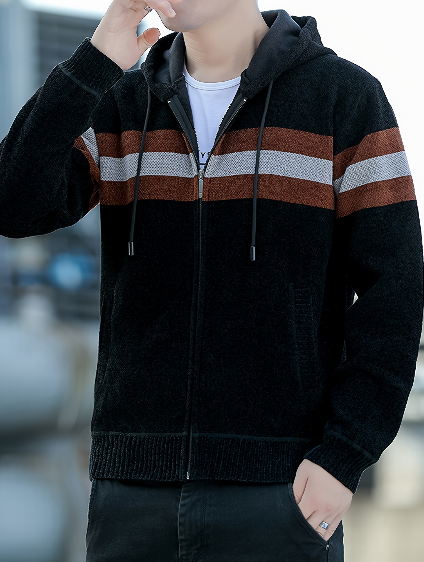 Men S Casual Knit Polyester Hooded Sweater, Long Sleeve Zip-Up Jacket, Regular Fit, with and Design, for Travel, Fishing, Golf, Daily details 20