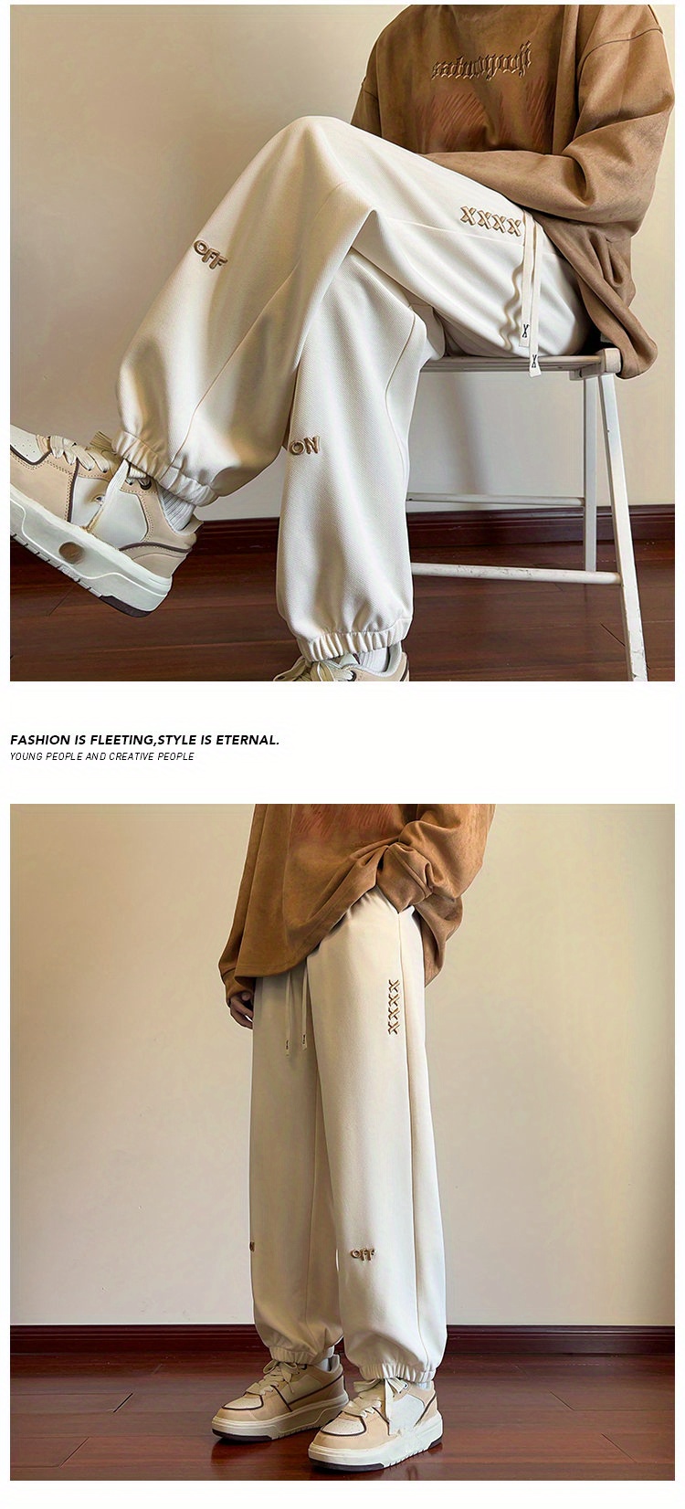 mens off embroidery pants with pockets casual drawstring joggers for outdoor activities gift details 1