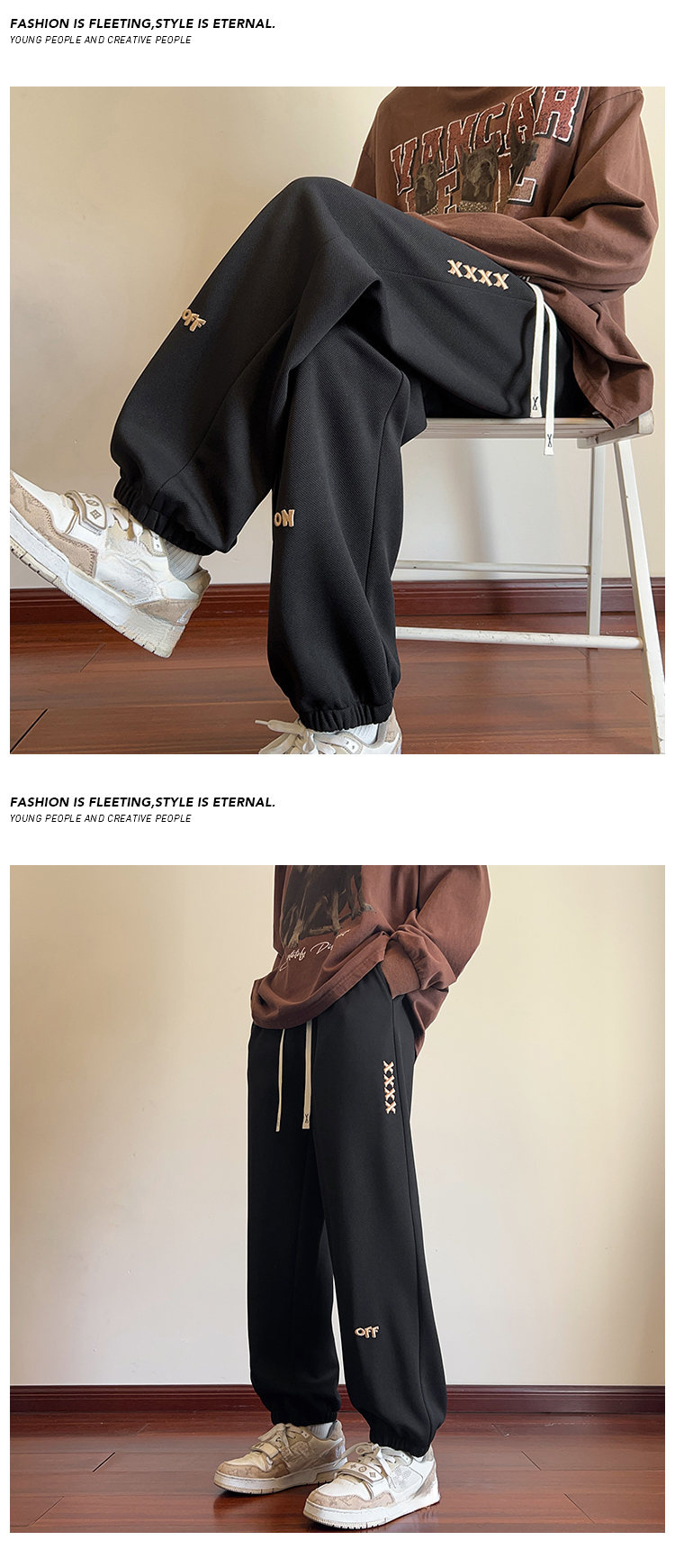 mens off embroidery pants with pockets casual drawstring joggers for outdoor activities gift details 3