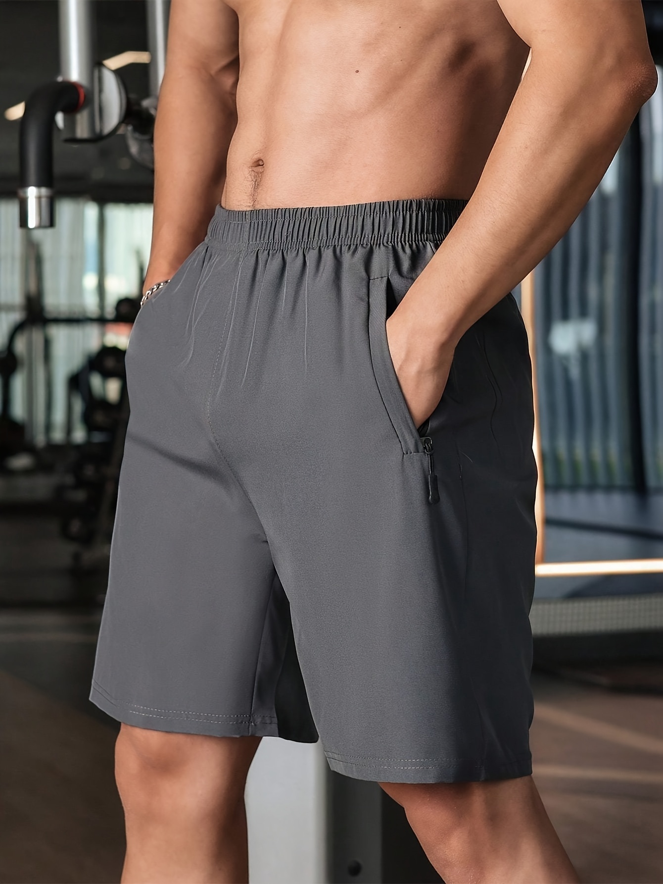 mens breathable quick dry casual shorts with zipper for fitness machine washable details 3