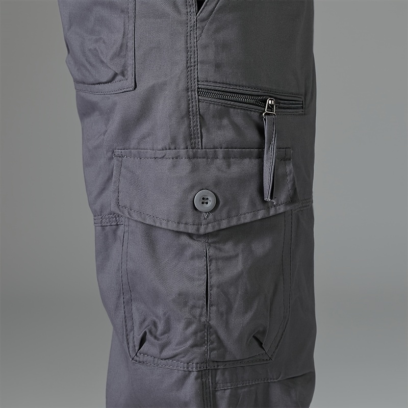 mens 3 4 length solid color non stretch cotton cargo shorts for summer outdoor wear details 22