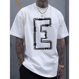 Simple and stylish E-letter printed men's round neck short sleeved T-shirt, comfortable and breathable casual sports top suitable for spring and summer vacation leisure