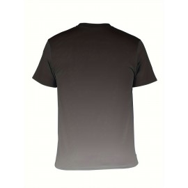 Mens Summer 3D Script Print T-Shirt - Breathable Crew Neck Tee with Slight Stretch, Polyester Blend Fabric, Regular Fit, and Casual Short Sleeve Design - Perfect for Outdoor Activities