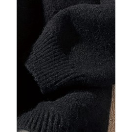 Men's Loose Color Block Cute Boy Graphic Print Fake Two-piece Knitted Pullover, Casual Long Sleeve Crew Neck Sweater For Fall