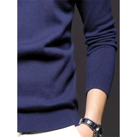 1pc Men'S Casual Crew Neck Viscose Knit Sweater - Solid Color Pullover with Medium Stretch, Regular Fit, Long Sleeve - Knit Fabric Sweatshirt for Autumn and Winter