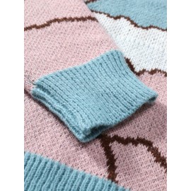 1pc Men'S Casual Round Neck Pullover Sweater, Polyester Knit with Animal Pattern, Loose Fit Long Sleeve for Autumn/Winter