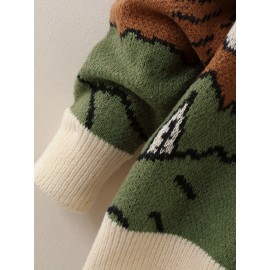 1pc Men'S Casual Round Neck Pullover Sweater, Polyester Knit with Animal Pattern, Loose Fit Long Sleeve for Autumn/Winter