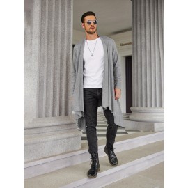 Men's Ruffle Shawl Collar Cardigan Long Sleeve Open Front Lightweight Long Length Drape Cape Overcoat with Pockets