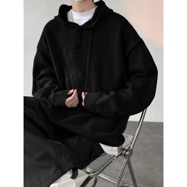 Songxier Men's Casual Hooded Sweater - Cozy Knit Pullover with Kangaroo Pocket, Solid Color, Perfect for Fall/Winter