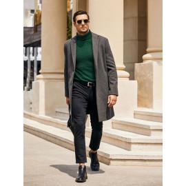 Men's Slim Fit Turtleneck Sweater - Casual Solid Color Knit Pullover for Fall/Winter, Polyester Blend, Best for Christmas