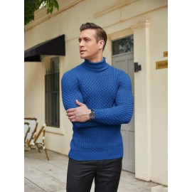 Men's Slim Fit Turtleneck Sweater - Casual Solid Color Knit Pullover for Fall/Winter, Polyester Blend, Best for Christmas