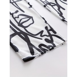 Men's Casual Athletic Joggers with Abstract Face Print - Loose Fit, Polyester Blend, Machine Washable