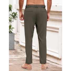 Men'S Casual Chino Pants, Rayon Blend, Non-Stretch, Solid Color, Regular Fit, with Button Detail, for All-Season Woven Flat Front Drawstring Trousers