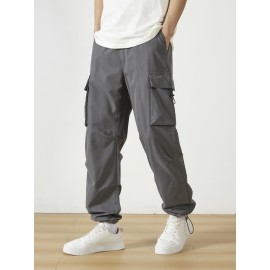Men's Casual Flap Pocket Straight Leg Cargo Pants, Street Style Casual Pants For Outdoor Activities