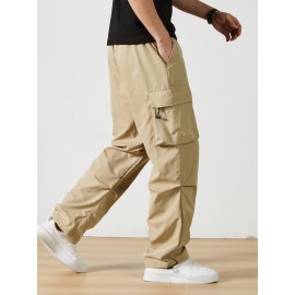 Men's Casual Flap Pocket Straight Leg Cargo Pants, Street Style Casual Pants For Outdoor Activities