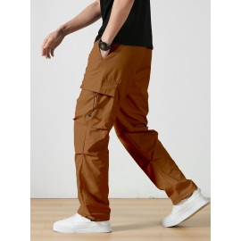 Men's Casual Flap Pocket Straight Leg Cargo Pants, Street Style Casual Pants For Outdoor Activities