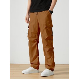 Men's Casual Flap Pocket Straight Leg Cargo Pants, Street Style Casual Pants For Outdoor Activities