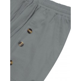 [Trusted] Men's Casual Cotton Linen Pants with Multi-Button Detail - Loose Fit, Solid Color, Perfect for Beach & Summer