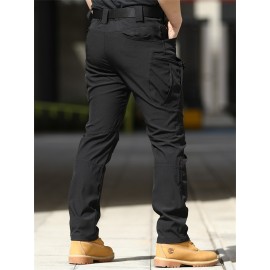 1pc Men'S Tactical Cargo Pants - Solid Color, All-Season, Polyester, Regular Fit, Slight Stretch, Multi-Pocket Design, Casual Style, Woven Trousers for Adults