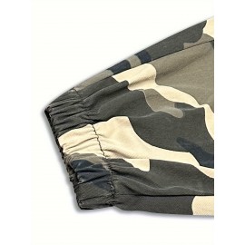 Men's Camo Cargo Pants with Flap Pockets & Drawstring Waist - Casual Outdoor Workwear, Polyester