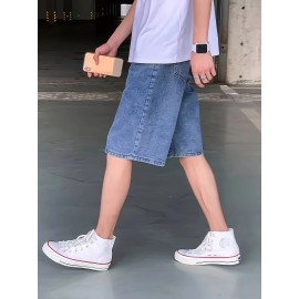 Men's Casual Loose Fit Denim Shorts, Knee-Length Jorts With Pockets, Summer Street Style Fashion