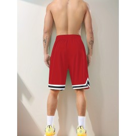 Men's Stripes Decor Sports Shorts With Drawstrings, Elastic Waist Quick-drying Shorts For Summer Daily Outdoor Basketball Sport