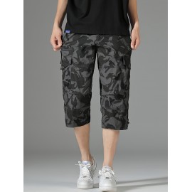 Men's 3/4 Length Solid Color Non Stretch Multi-Pocket Cotton Cargo Shorts For Summer Outdoor Wear