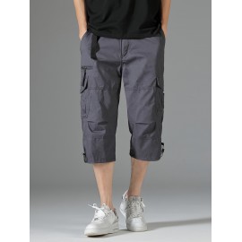 Men's 3/4 Length Solid Color Non Stretch Multi-Pocket Cotton Cargo Shorts For Summer Outdoor Wear