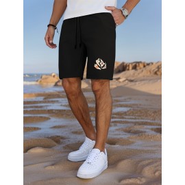 Men'S Casual Halloween-Themed Drawstring Shorts, Cotton Knit Fabric, Solid Color, Regular Fit, Elastic Waistband - Summer Leisure Pants