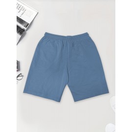 Men'S Casual Halloween-Themed Drawstring Shorts, Cotton Knit Fabric, Solid Color, Regular Fit, Elastic Waistband - Summer Leisure Pants