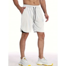 Men'S Drawstring Waist Compression Shorts, Skinny Fit, Quick-Dry, Breathable Sports Shorts, Double Layer Elastic Knitted Fabric, Cool Comfort, with Pockets for Daily Wear