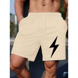 Men's Lightning Print Casual Shorts - Comfy, Stretchy Polyester, Perfect for Summer Sports & Beach Outings